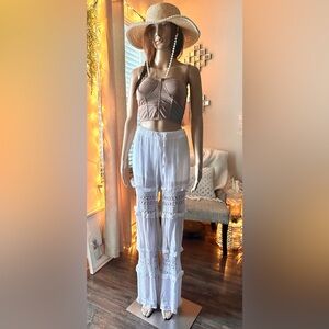 White Lace Detail Women's Bohemian Beach Pants